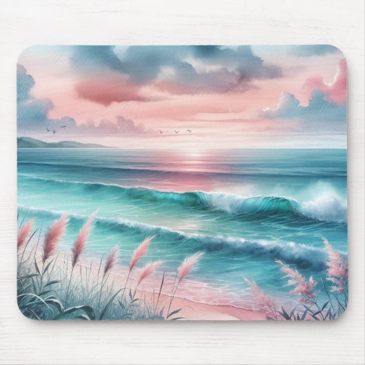 Mooie Ocean Scene in Roze en Blauw Muismat (Voorkant)