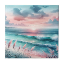 Mooie Ocean Scene in Roze en Blauw Tegeltje