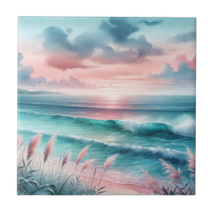 Mooie Ocean Scene in Roze en Blauw Tegeltje