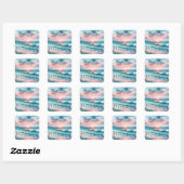 Mooie Ocean Scene in Roze en Blauw Vierkante Sticker (Vel)