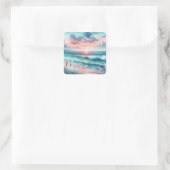 Mooie Ocean Scene in Roze en Blauw Vierkante Sticker (Tas)