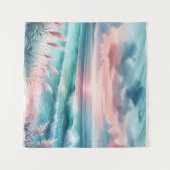 Mooie Ocean Scene in Roze en Blauw Wandkleed (Voorkant (horizontaal))