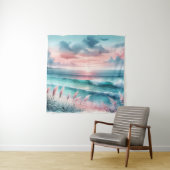 Mooie Ocean Scene in Roze en Blauw Wandkleed (In situ)