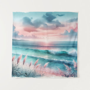 Mooie Ocean Scene in Roze en Blauw Wandkleed