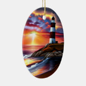 Mooie Ocean Sunset en Vuurtoren gepersonaliseerd Keramisch Ornament (Rechts)