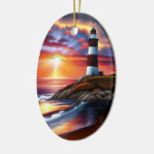 Mooie Ocean Sunset en Vuurtoren gepersonaliseerd Keramisch Ornament (Links)