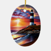 Mooie Ocean Sunset en Vuurtoren gepersonaliseerd Keramisch Ornament (Voorkant)
