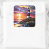 Mooie Ocean Sunset en Vuurtoren Vierkante Sticker (Tas)