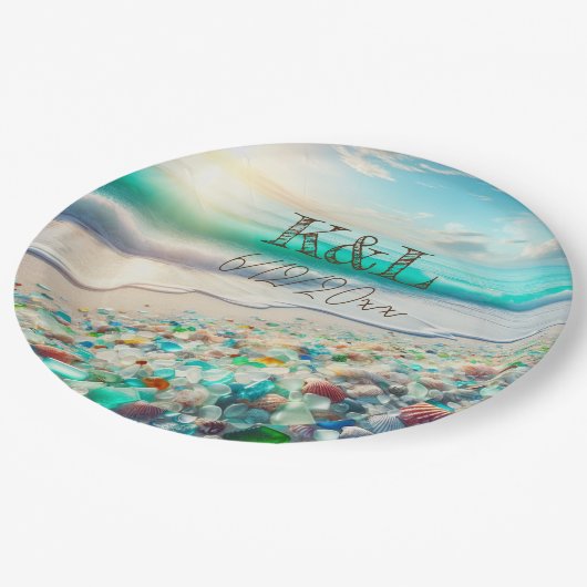 Mooie Ocean Waves en Zee Glass gepersonaliseerd Papieren Bordje (Gekanteld)