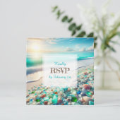 Mooie Ocean Waves en Zee Glazen Bruiloft Kaart (Staand voorkant)