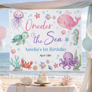 Mooie Oceandieren Oneder The Sea Verjaardagsbanner Wandkleed