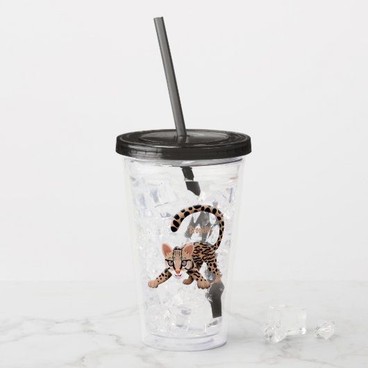 Mooie ocelot cartoonillustratie acryl drinkbeker (Voorkant ijs)