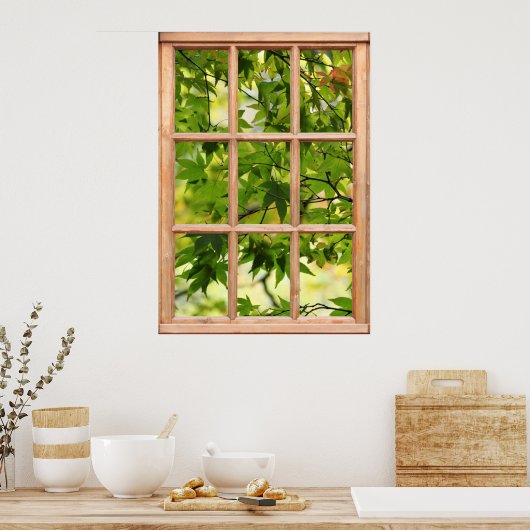 Mooie ochtendgloren Uitzicht van bladeren uit een  Poster (Keuken)