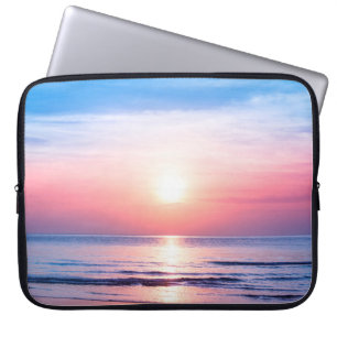 Mooie ochtendzonsopgang, blauw zee, roze lucht, wa laptop sleeve