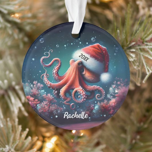Mooie Octopus in Kerstmannenhoed Ornament (Boom)