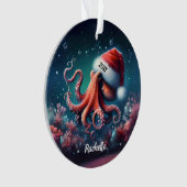 Mooie Octopus in Kerstmannenhoed Ornament (voorkant)