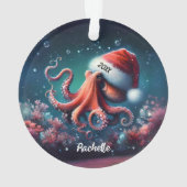 Mooie Octopus in Kerstmannenhoed Ornament (achterkant)