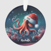 Mooie Octopus in Kerstmannenhoed Ornament (voorkant)