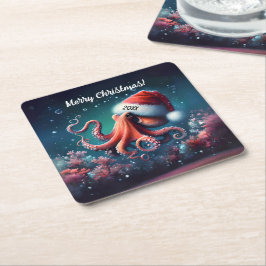 Mooie Octopus in Santa Hat Kartonnen Onderzetters