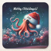 Mooie Octopus in Santa Hat Kartonnen Onderzetters (Voorkant)