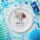 Mooie off-white & rode rozen bloemenverjaardag papieren bordje (Feest)