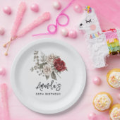 Mooie off-white & rode rozen bloemenverjaardag papieren bordje (Feest)