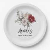 Mooie off-white & rode rozen bloemenverjaardag papieren bordje (Voorkant)
