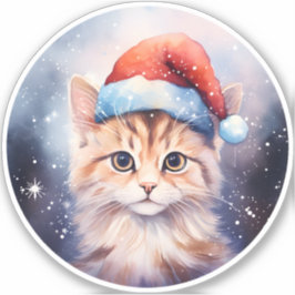 Mooie Ogen Kerstmis Kat | Winter Sneeuwnacht Sticker