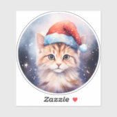 Mooie Ogen Kerstmis Kat | Winter Sneeuwnacht Sticker (Vel)