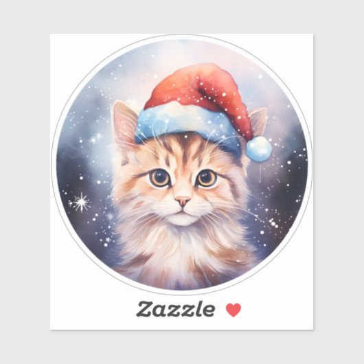 Mooie Ogen Kerstmis Kat | Winter Sneeuwnacht Sticker (Vel)