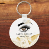 Mooie ogen met Waterverf witte bloemen Sleutelhanger (Voorkant)