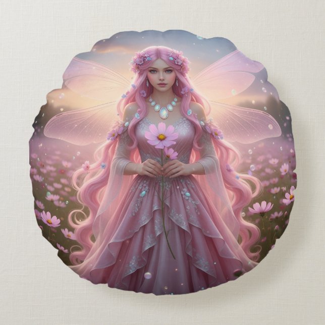 Mooie oktober Opal Fairy Rond Kussen (Voorkant)