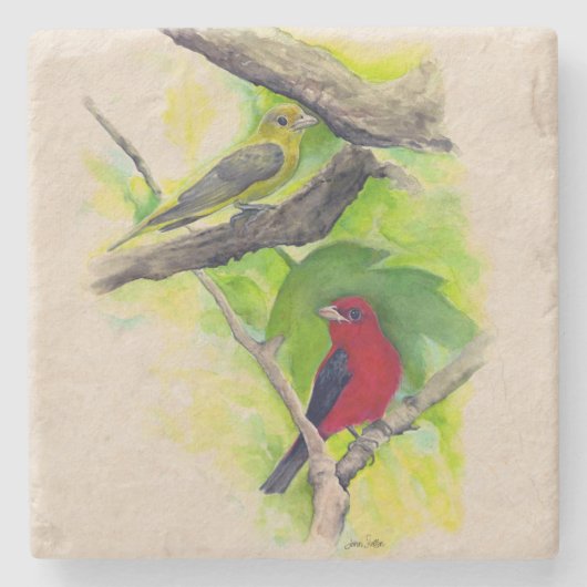 Mooie olietanagers schilderen stenen onderzetter (Voorkant)