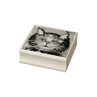 Mooie olieverfschildering kat met vogel kerstgroet rubberstempel