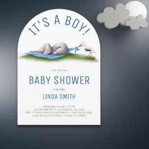 Mooie Olifant Blauwe Jongen Baby Shower Boog Kaart