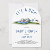 Mooie Olifant Blauwe Jongen Baby Shower Boog Kaart (Voorkant)