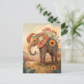 Mooie olifant felicitaties volkskunst stijl briefkaart (Staand voorkant)
