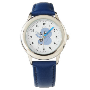 Mooie olifant jongenscartoon kijken horloge