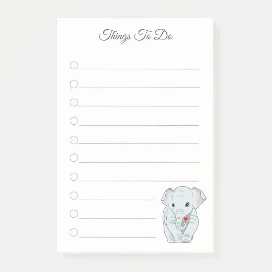 Mooie Olifant met een Hart Dingen om te Doen Po Post-it® Notes (Voorkant)