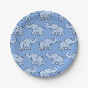 Mooie Olifant Motief Blauwe Baby Shower Papieren Bordje