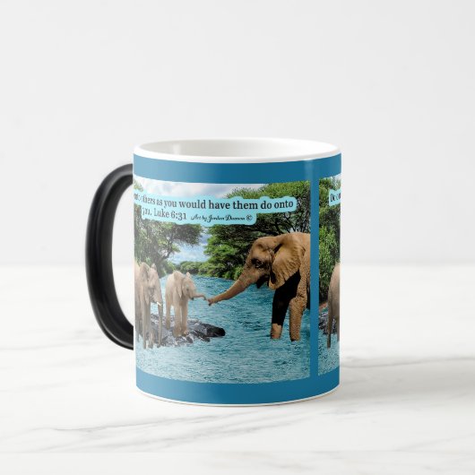 Mooie Olifant Schrift Luke 6:31 Magische Mok (Voorkant links)