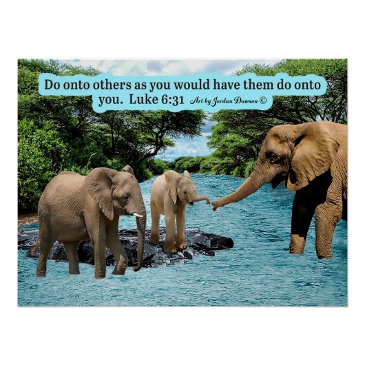 Mooie Olifant Schrift Luke 6:31 Perfect Poster (Voorkant)