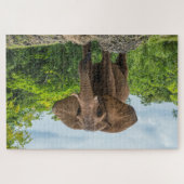 Mooie olifant spelen in het gras legpuzzel (Horizontaal)