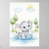 Mooie Olifant Spetterend in Water Poster (Voorkant)