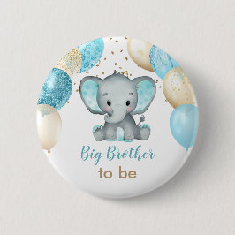 Mooie Olifant Turquoise Gouden Ballonnen Baby Show Ronde Button 5,7 Cm