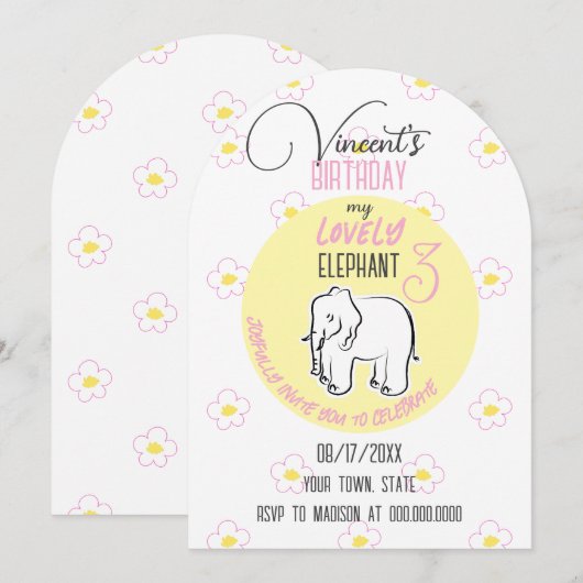 Mooie olifant. Uitnodiging (Voorkant / Achterkant)