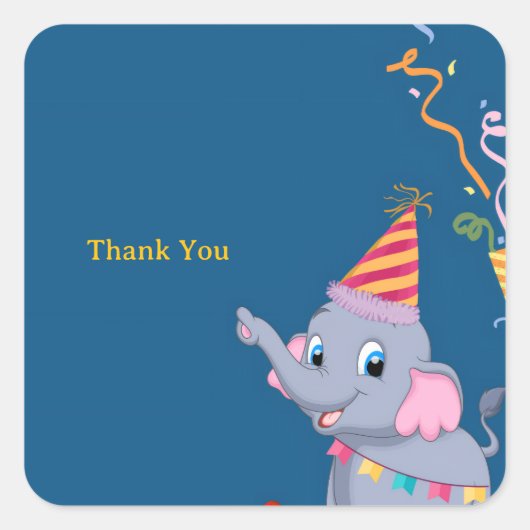 Mooie Olifant Verjaardag Vierkante Sticker (Voorkant)