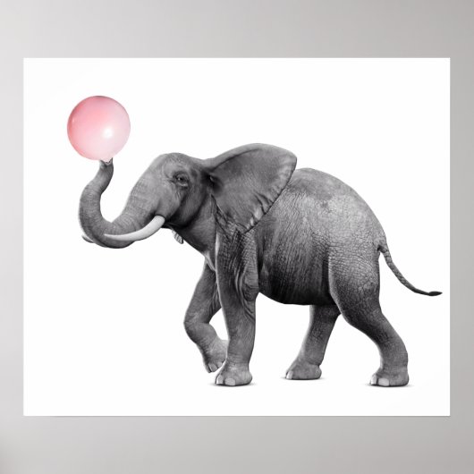 Mooie Olifant Zwart Wit Bubble Gum Kraam Babykamer Poster (Voorkant)