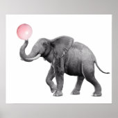 Mooie Olifant Zwart Wit Kauwgom Bubbel Nursery Kin Poster (Voorkant)