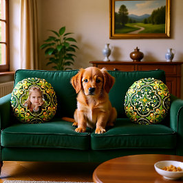 Mooie olijfproducten en gele Azulejos, aangepaste  Rond Kussen